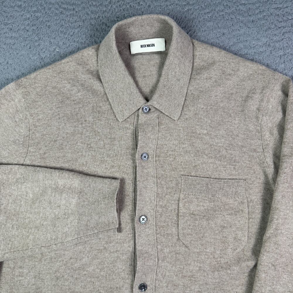 Buck Mason California Cashmere Collared Cardigan Sweater Mens L Tan Light Brown